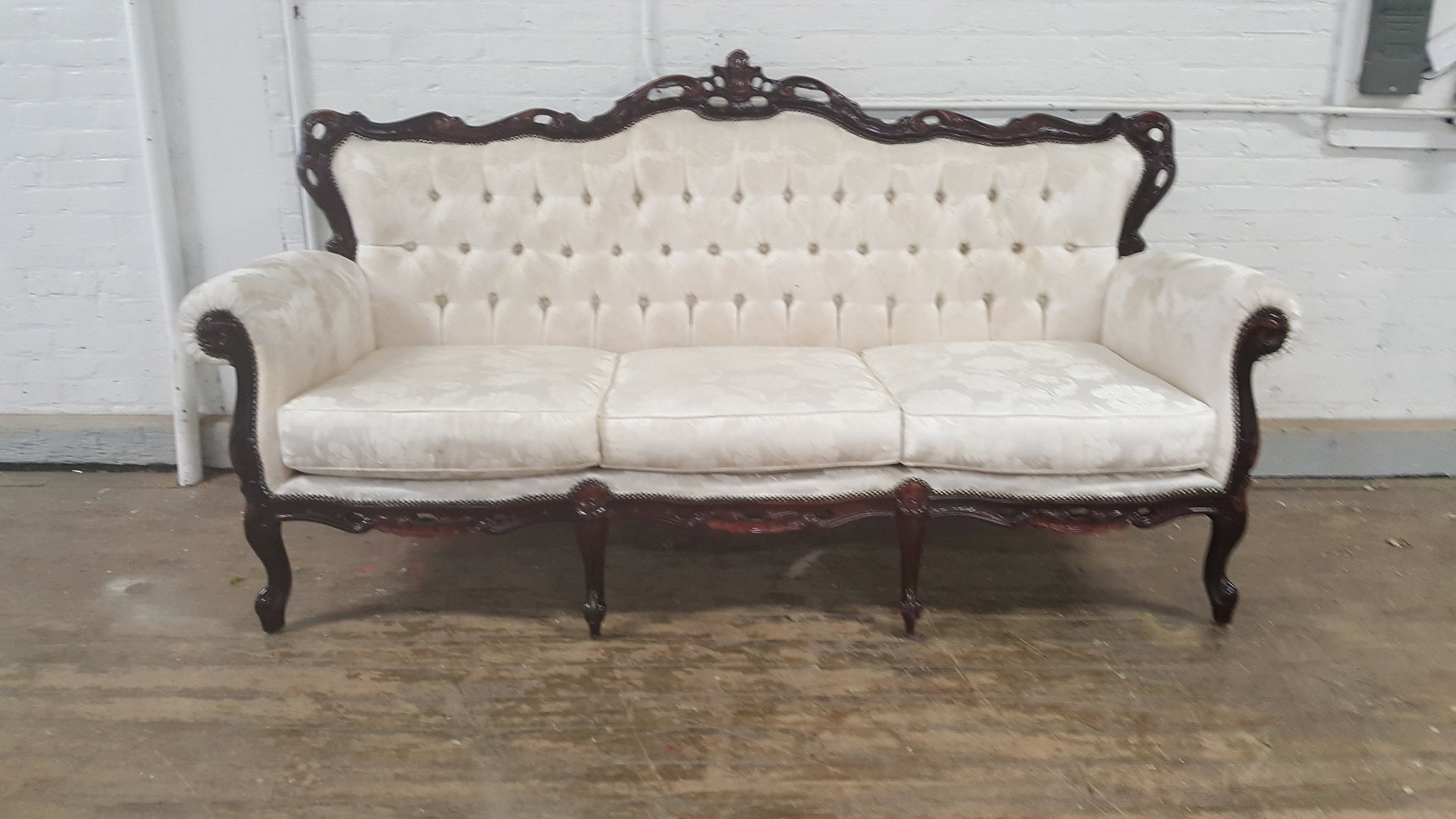 Victorian White Couch Antique Carved Wood Ivory Sofa Etsy