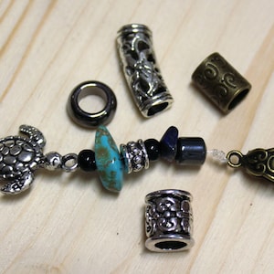 Lot de 5 perles dreadlocks, breloques tortue, bijoux dreadlocks, perles pour cheveux