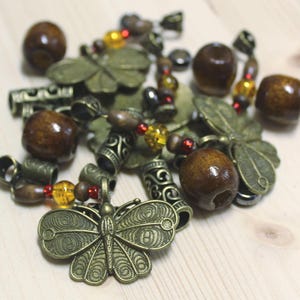 Lot de 5 perles dreadlocks, breloque papillon, bijoux dreadlocks