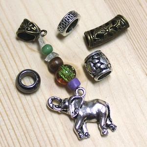 Dreadlock Beads, Set of 5, Elephant Charm, Dreadlock Jewelry, Hair Beads