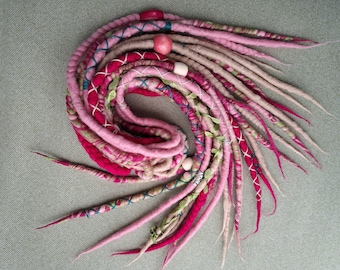 Extension per dreadlock temporanei in lana realizzate su ordinazione, dreadlock rosa fata, acconciature da festival, Mookley Dreadlocks