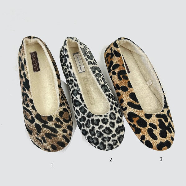 Women In House Soft Leopard Print slipper Slip On Holiday Shoes Gift Idea