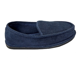 Men's women Corduroy House Slippers House shoes Moccasin comfort Navy holiday gift idea