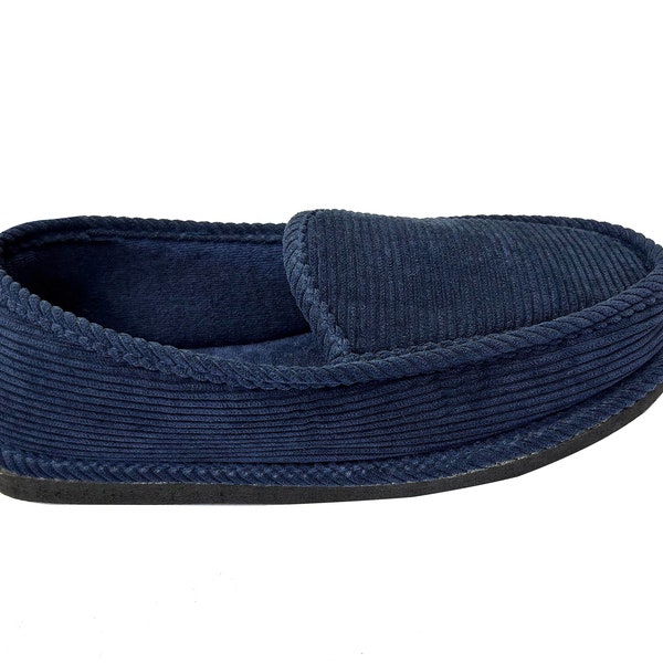 Men's women Corduroy House Slippers House shoes Moccasin comfort Navy holiday gift idea