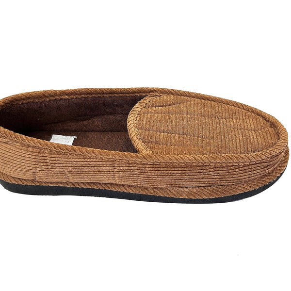 Men's women Corduroy House Slippers House shoes Moccasin comfort Brown holiday gift idea