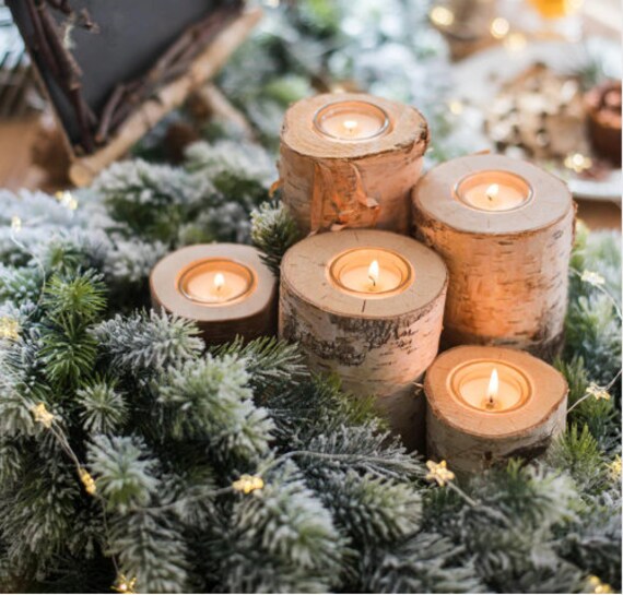 Rustic Christmas candles Christmas Centerpiece for table Christmas Table decor Christmas Decorations Rustic Holiday decor Set of 5