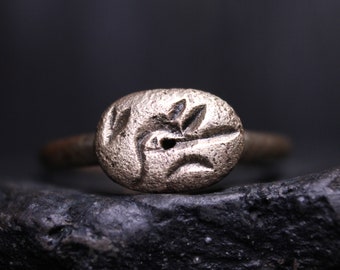 Authentieke middeleeuwse bronzen Vikingring, zoomorfe stijl, Noorse sieraden, Amerikaanse maat 6 3/4