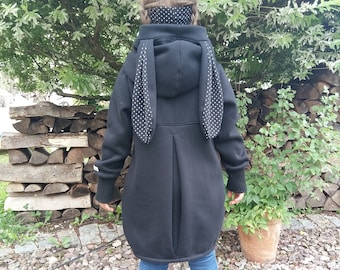 Sweat coat optionally with bunny ears in black