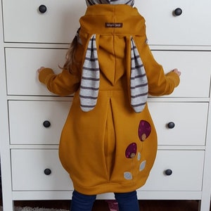 READY TO SHIP Sweat coat with box pleat in mustard/grey/berry optionally with bunny ears