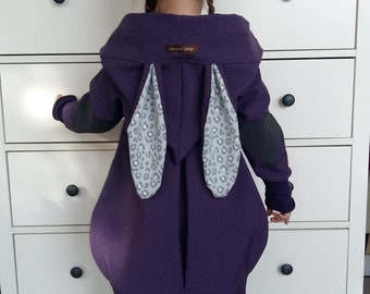 Softshell coat in lilac melange with rabbit ears and arm patches