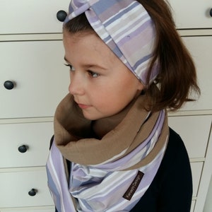 Triangular scarf optional with headband or beanie