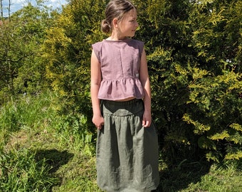 Long linen skirt optionally with matching linen top belly-free