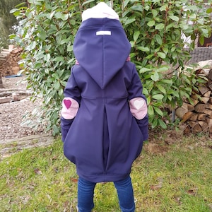 Softshell coat in navy with appliqués or just with arm patches