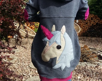 Dicker Hoodie mit Einhorn in Marine ohne Kordel