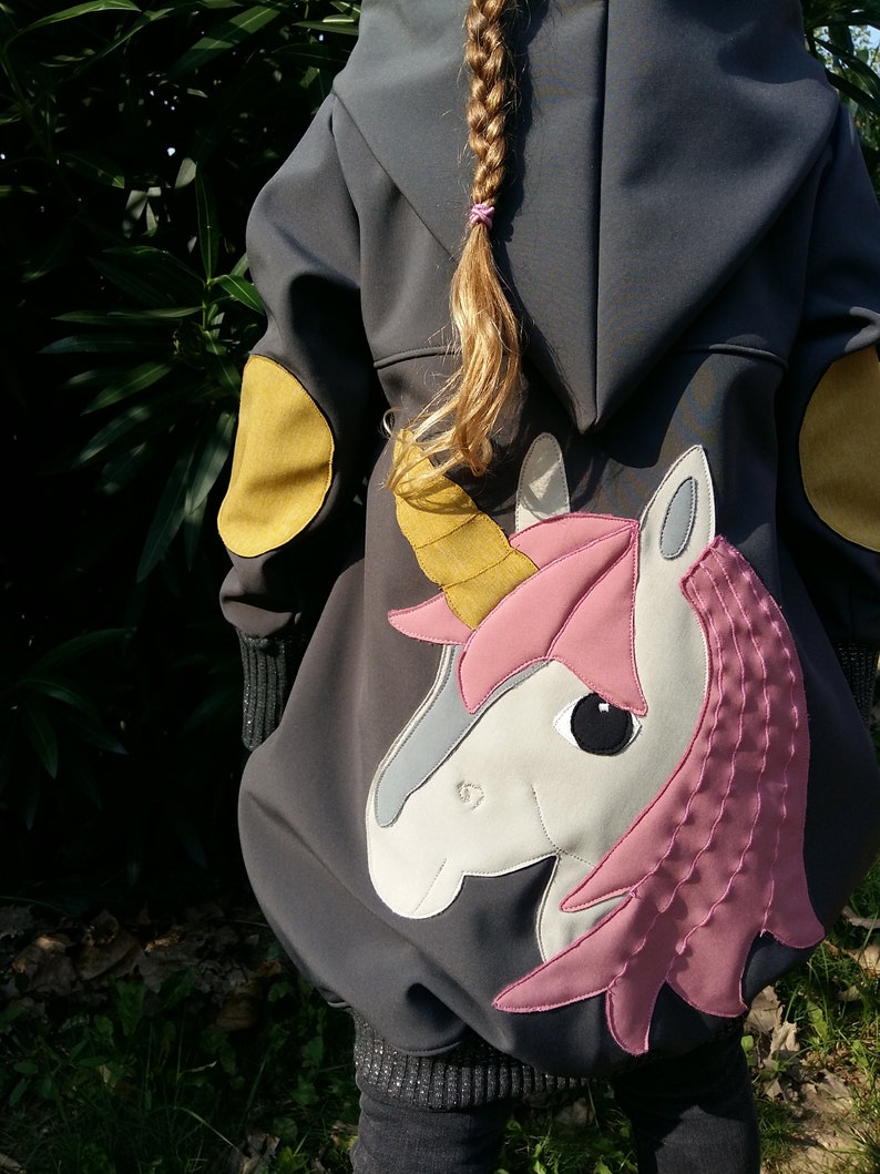 Softshell coat from size 104 with unicorn appliqué image 9