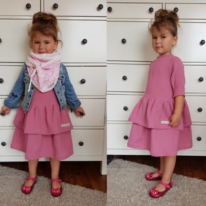 Muslin dress with three-quarter sleeves in old pink for school enrollment, birthday, wedding, leisure