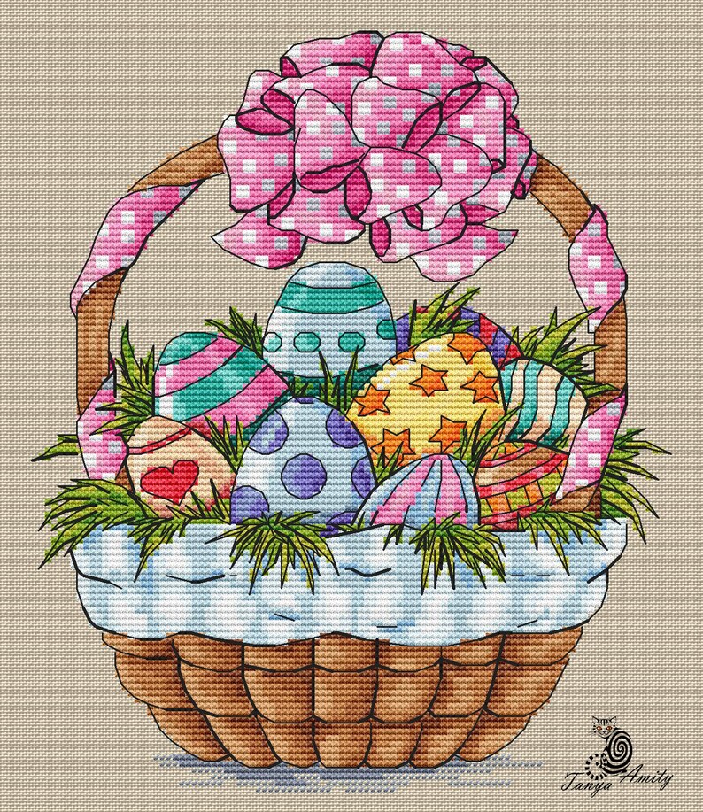 Easter Basket with Egg Cross Stitch PDF Pattern Download | Etsy