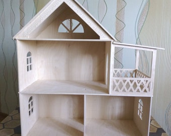 Casa de muñecas de madera de 2 pisos a escala 1:12, casa de muñecas