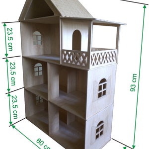 Houten poppenhuis op schaal 1:12, houten poppenhuis met 3 verdiepingen afbeelding 6