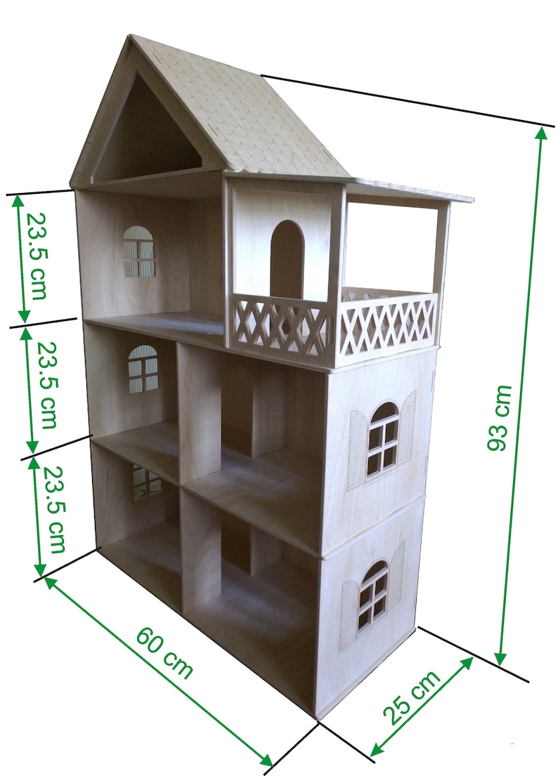 Houten poppenhuis op schaal 1:12, houten poppenhuis met 3 verdiepingen afbeelding 6
