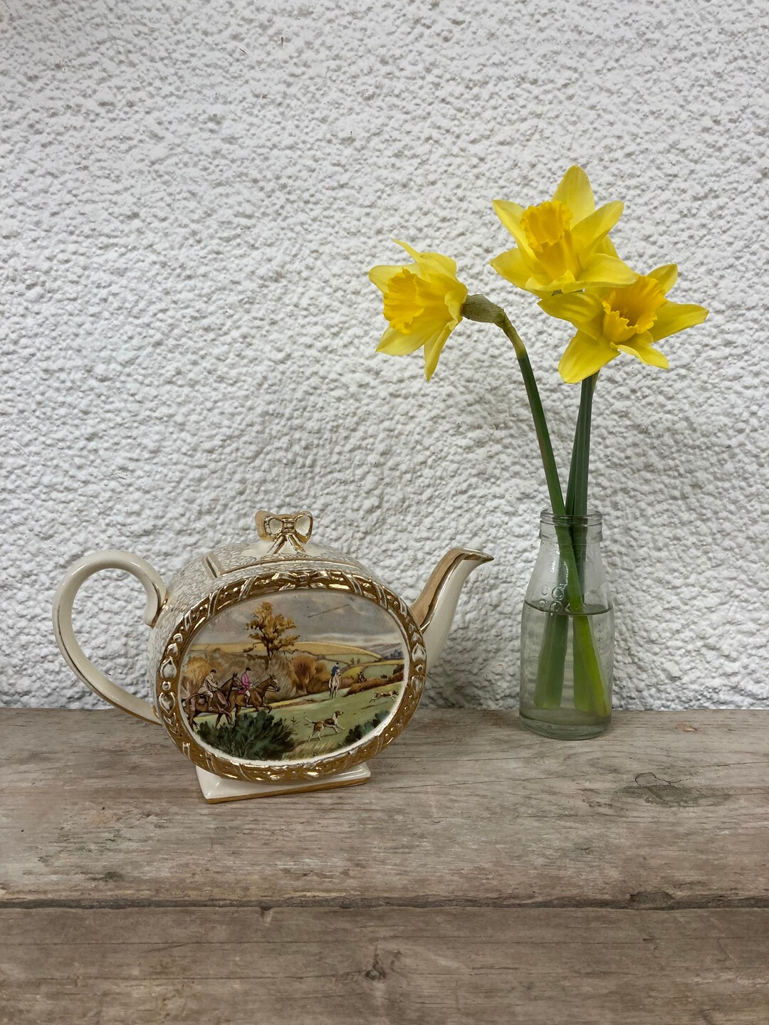 Vintage Sadler Barrel Teapot With Hunting Scene Etsy