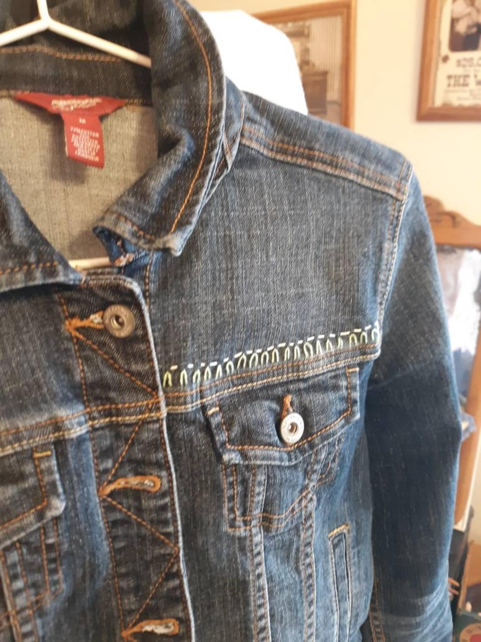 Denium Jean Jacket with Vintage Lace and fabric ruffled hem | Etsy