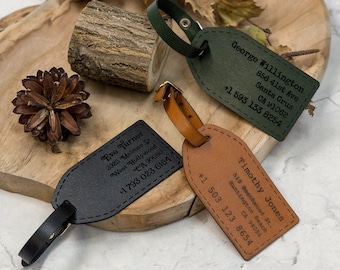 Eco-leather luggage tag Personalized luggage tag with address Luggage tag with strap