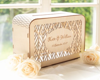 Personalisierte Boho Hochzeitskartenbox mit Schlitz, Hochzeitsempfangskartenbox aus Holz, Geschenke und Spardose für Hochzeitsfeier