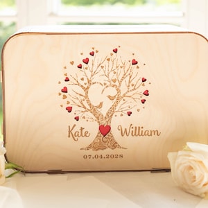Boîte à cartes de mariage en forme d'arbre rustique, cadeaux rustiques personnalisés et tirelire pour fête de mariage, boîte à souvenirs personnalisée
