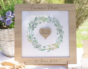 Wooden guest book Alternative guest book with a floral pattern wooden frame Guest book for the wedding