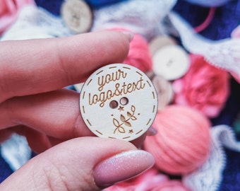 Personalized buttons with your logo and text | 1 inch wooden engraved buttons | for knitting, crochet, sewing, crafting | custom wood labels