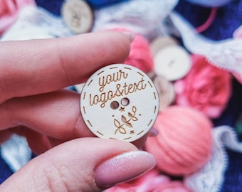 Personalized buttons with your logo and text | 1 inch wooden engraved buttons | for knitting, crochet, sewing, crafting | custom wood labels