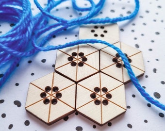 Wooden hexagonal buttons with engraved lines | geometric buttons for handmade items | sewing, crochet, knitting | made with love | hexagons