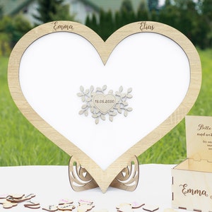 Wedding Wooden Personalized Guest Book Alternative Heart Drop Box Book and Pen Wedding Set 3D Rustic Unique Frame