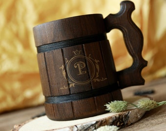 MONOGRAM Gift for him Personalized Wooden Beer Mug Gift Ideas Gift For Man Gift For Boyfriend