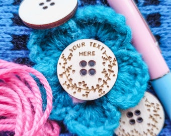 Wooden personalized buttons with wreath and your text | handmade buttons | craft supplies | buttons for crochet | wood product label