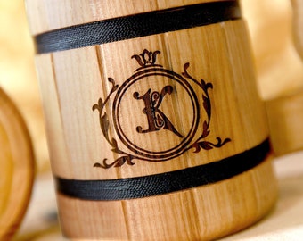 MONOGRAM Boccale di birra in legno rustico Regalo di nozze Regalo personalizzato Idee regalo per il testimone