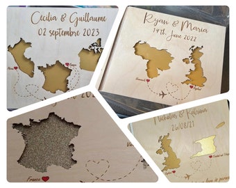 Libro degli ospiti in legno personalizzato con mappe dei paesi, regalo di nozze di fidanzamento personalizzato