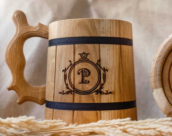 MONOGRAM Gift for him Personalized Wooden Beer Mug Gift Ideas Gift For Man Gift For Boyfriend