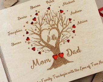 Christmas Gift for Parents, Personalized Wooden Photo Album with Family Tree, Memory Book for Grandparents, Wooden Photo Guest Book