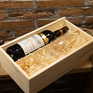 Wooden wine box for one gift birthday wedding anniversary engraver two wine glasses with engraving image 8