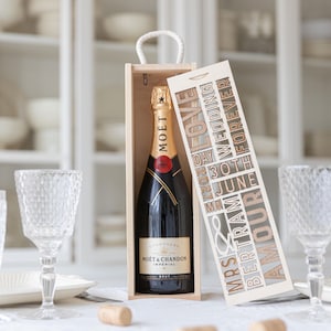 Personalized Wooden Wine Box for Wedding, Couple Gift, Wedding Present, Engraved Wooden Bottle Box, Partner Gift