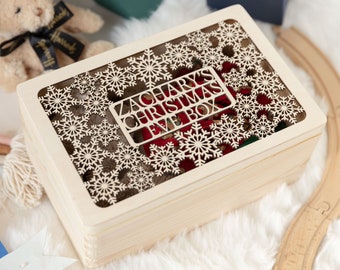 Personalized Christmas gift box - Laser cut snowflakes - wooden box - gift for a child - Christmas gift