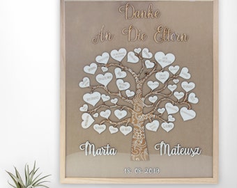 Regalo para padres, regalo de bodas, marco con un árbol, gracias a los padres.