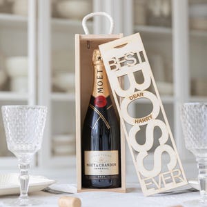 Gift for Boss, Personalized Gift, Engraved Wooden Wine Box, Custom Laser Cut Wine Bottle Box, Corporate Gift, Boss&#39;s Day Gift