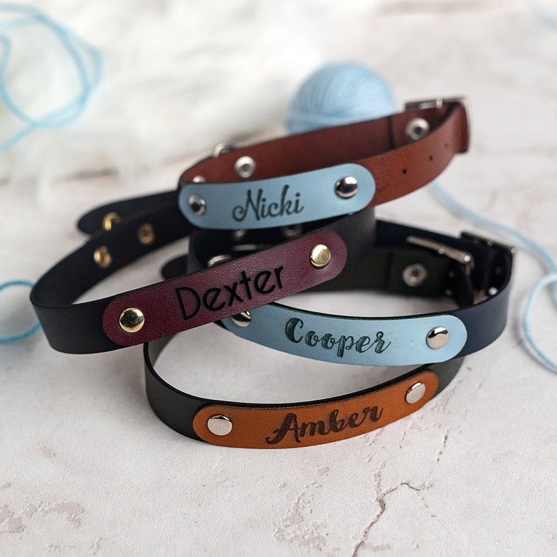 Small dog collar with name label Personalized Dog Collar Eco leather collar for dogs image 1
