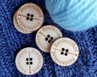Handknitted - wooden buttons with engraving and knitting needle | for handmade knitted products | made with love for knitters