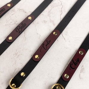 Small dog collar with name label Personalized Dog Collar Eco leather collar for dogs image 3