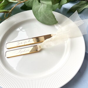 Lot de 20 étiquettes nominatives avec miroir, marque-places de luxe pour mariages, marque-places en acrylique avec ruban, marque-places pour invités de mariage