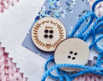 Personalized wooden buttons with text and wreath | custom sewing buttons with heart | supplies for knitting and any other creative hobbies